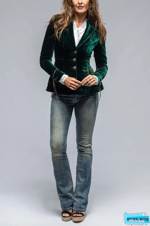 Vintage Gold Velvet Long Sleeve Pocket Blazer