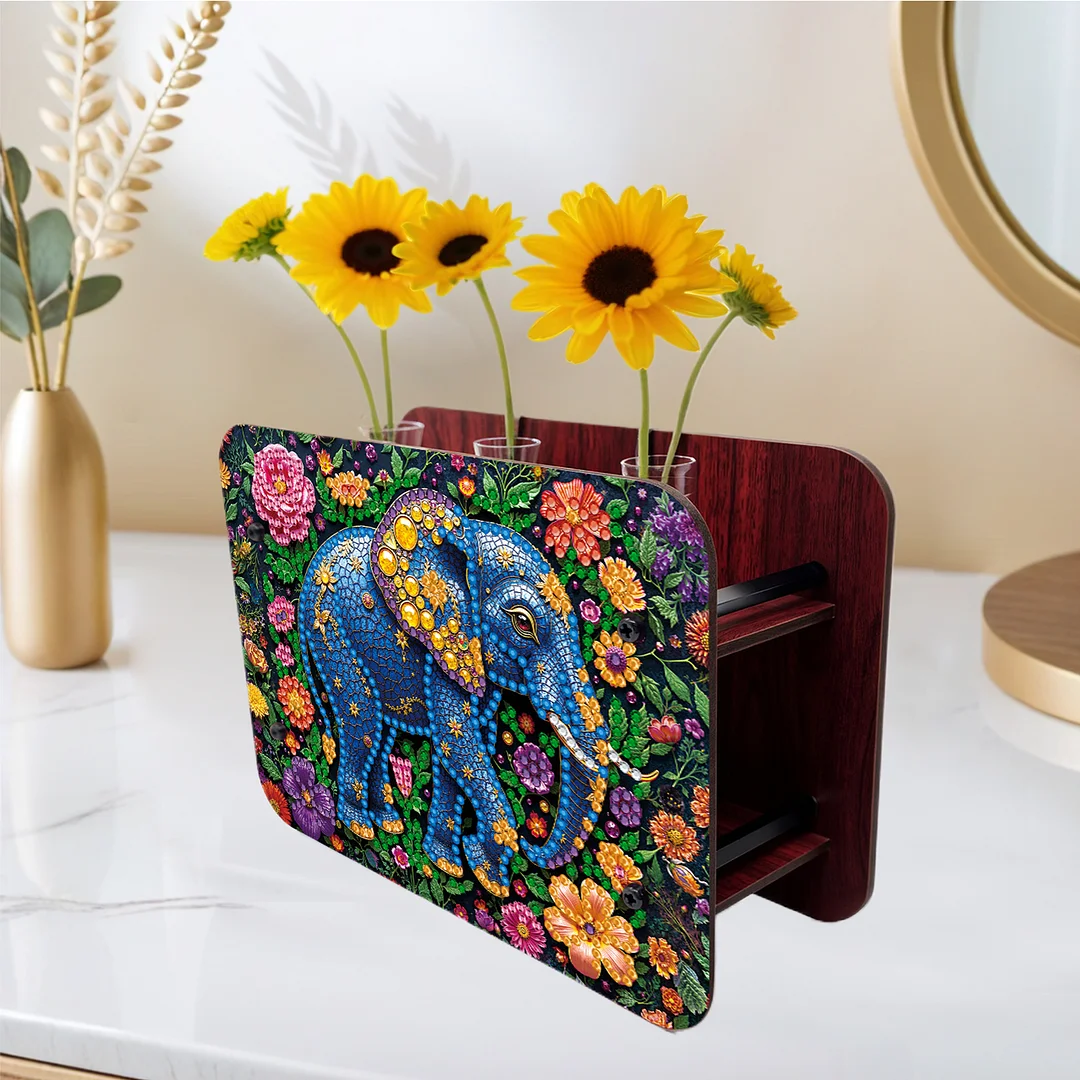 Elephant DIY Flower Vase Wooden Double Sided Desktop Diamond Art Kit Home Decor