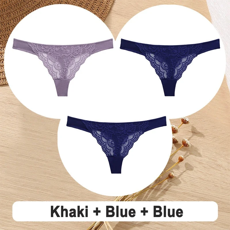 3PCS/Set Cotton G-String Women Panties Lace Underwear Female Lingerie Intimates Underpants Sexy Thong Panties for Girls Pantys