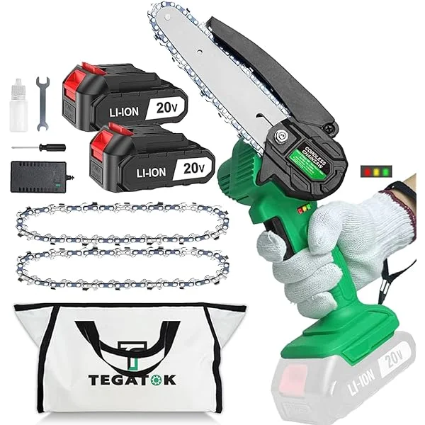 Cordless Mini Chainsaw 4-inch, Mini Chainsaw with Battery and Charger, Handheld Small Chainsaw with Safety Lock, Portable Power Chain Saws for Trimming Tree Branches and Cutting Wood