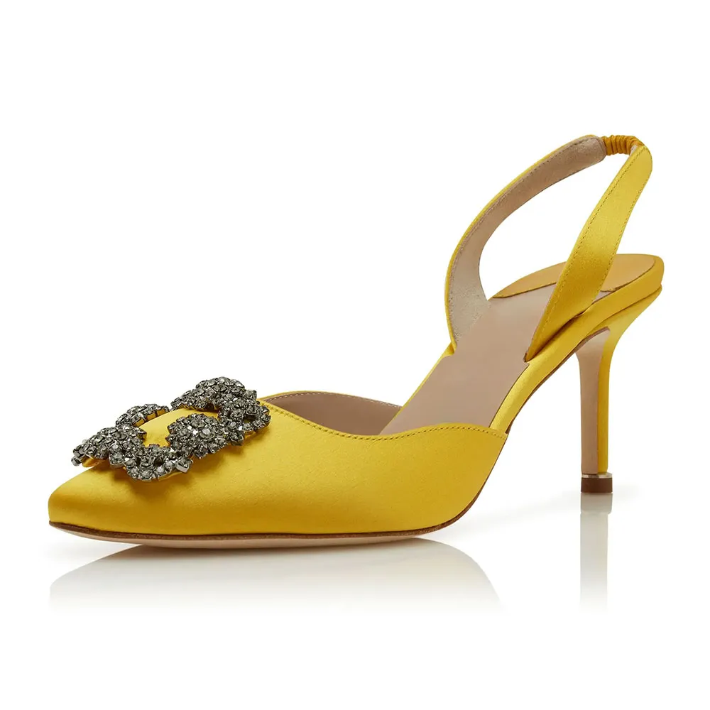 Rhinestone Stiletto Heel Slingback Pumps for Women in Yellow Nicepairs