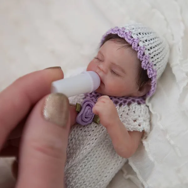 Miniature Doll Sleeping Full Body Silicone Reborn Baby Doll, 6 Inches Realistic Newborn Baby Doll Named Kehlani