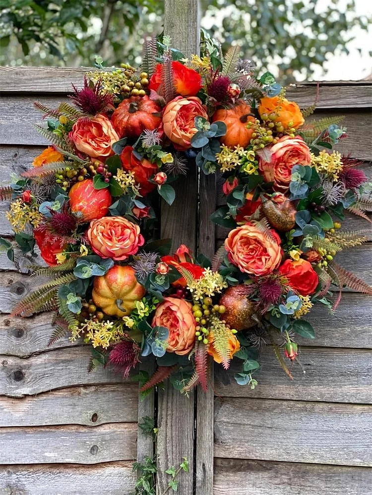 Fall Peony And Pumpkin Wreath - Year Round Wreath