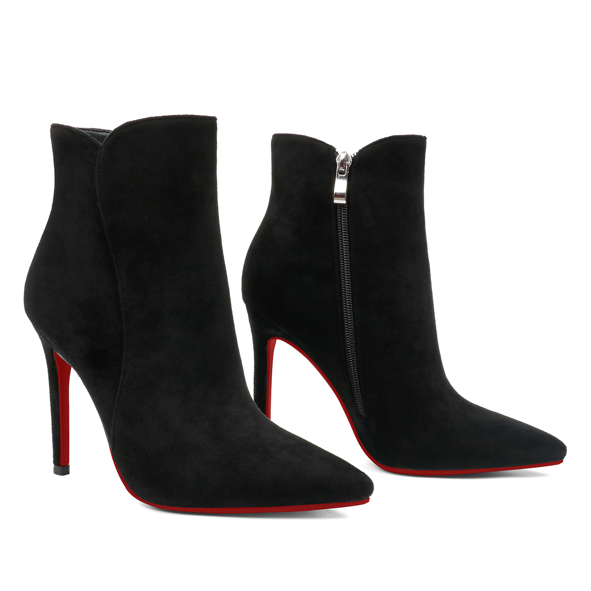 100mm Women's High Heels Pointed Toe Zipper Red Bottoms Boots-MERUMOTE