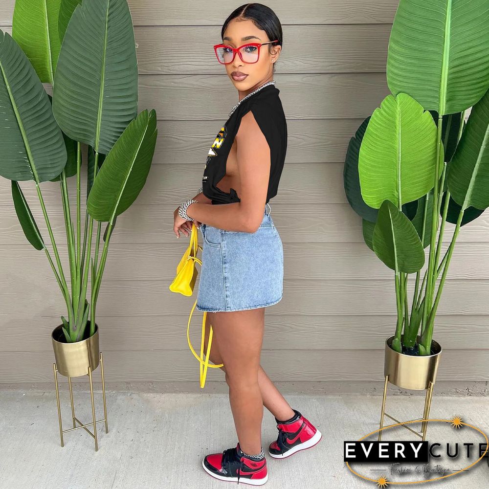 Racing Print Sleeveless Side Cutout T-Shirt Top