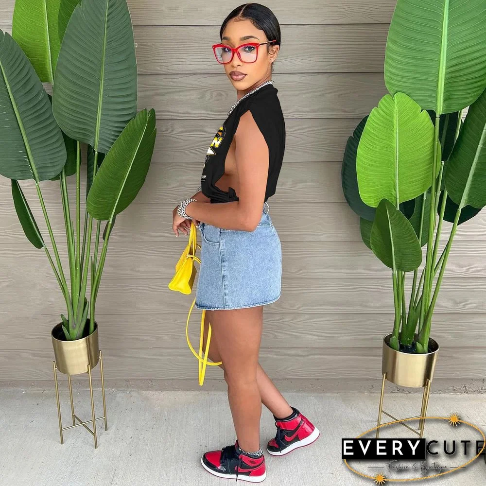 Racing Print Sleeveless Side Cutout T-Shirt Top