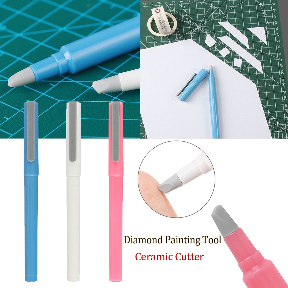 2 Pcs DIY Diamond Painting Parchment Paper Cutter Precision Craft Ceramic  Blade Knife Pen for Cutting Paper Art with Replaceable Blade Pink Blue