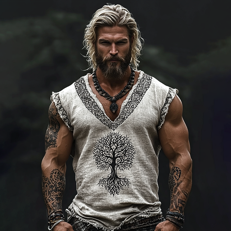 Men's Viking Tribal Tree Of Life Celtic Art V-neck Tank Top