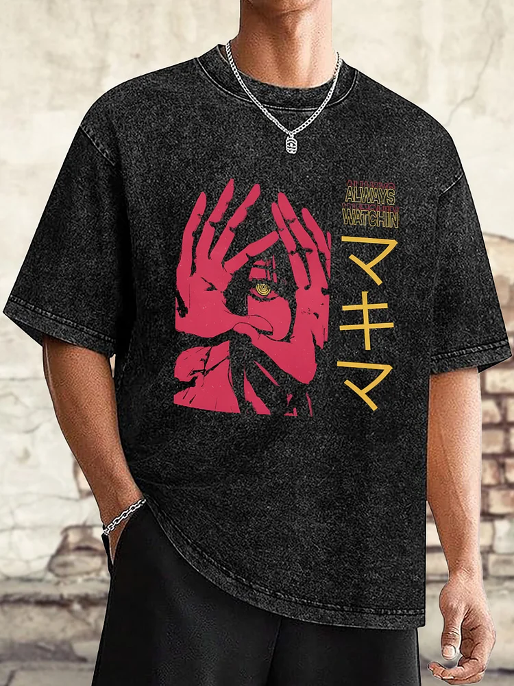 Men's Japanese Girl Illustration Print Cotton Washed T-Shirt