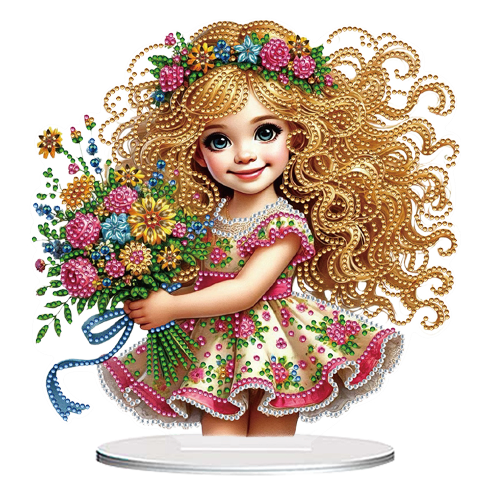 Acrylic Special Shape Bouquet Girl Diamond Painting Desktop Decors for Home