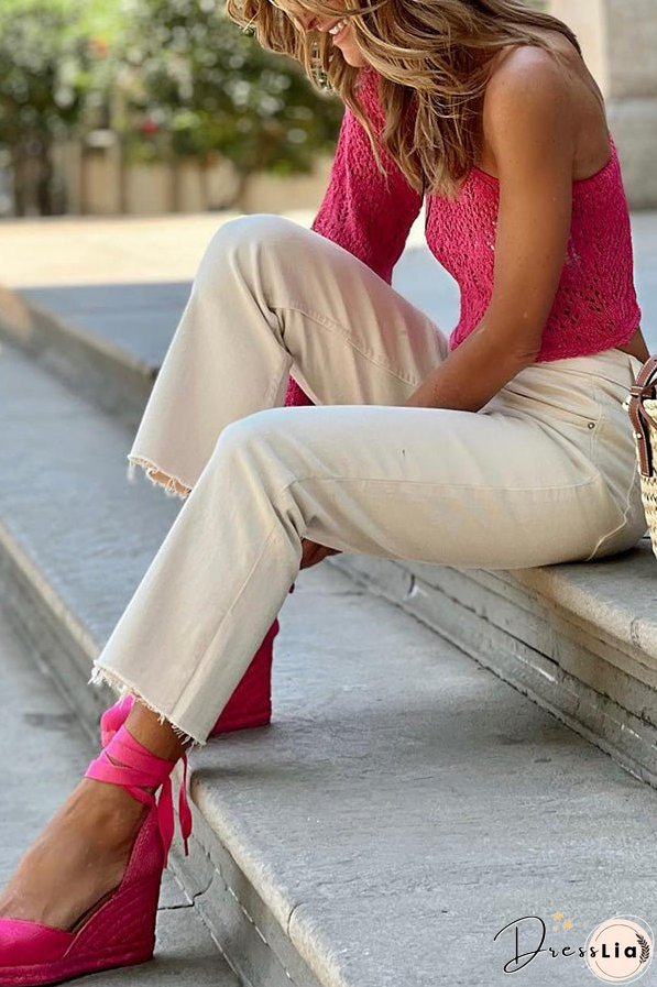 Summer Sweet rose red Hollow Crochet Top