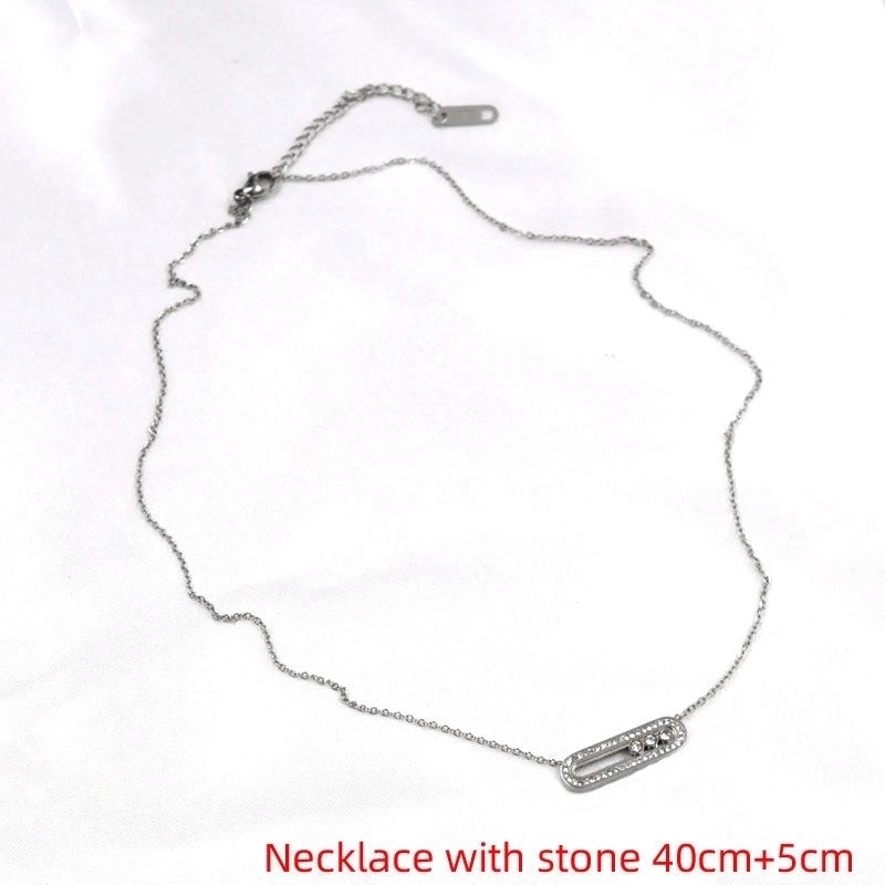 Wedding Bridal Shiny Paper Clip Titanium Steel Zircon 18K Gold Plated Hollow Out Bracelets Necklace