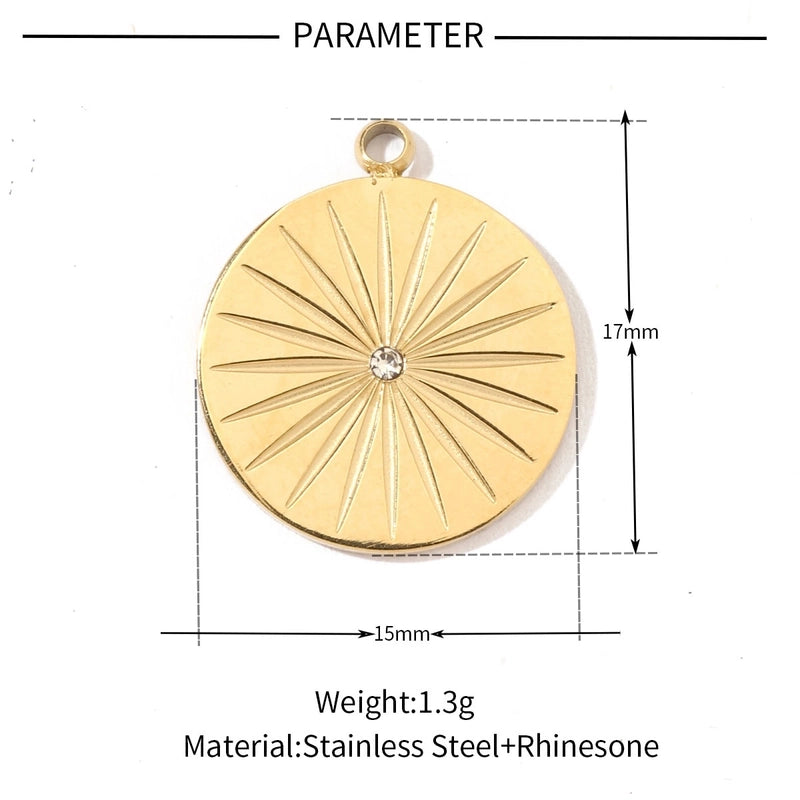 A Pack Of 3 201 Stainless Steel 18K Gold Plated Sun Star Polished Pendant