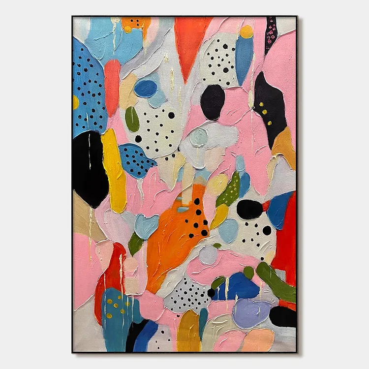 CONFETTI DREAMS: Vertical Abstract Painting in Vibrant Pink and Multicolor（Canvas painting）