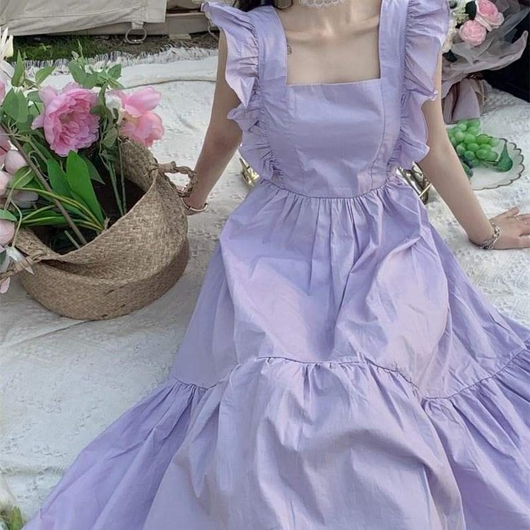 Cute Pastel Purple Open Back Bow Kawaii Dress SS1909