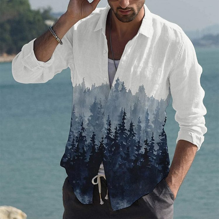 Pre-sale Men's casual shirt forest print shirt