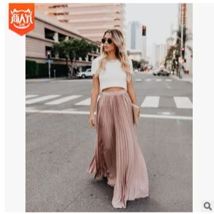 Uveng Uveng 2024 New Large-Size High-Waisted Half-Dress Women's Large Swing Skirt Wrinkles Long Skirt