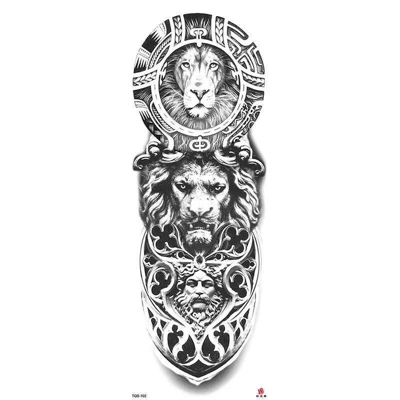 Sdrawing Arm Temporary Tattoos Sleeve for Men Women Realistic Fake Tatoo Warrior Lion Mechanical Skull Wolf Rose Tatto Sticker Totem