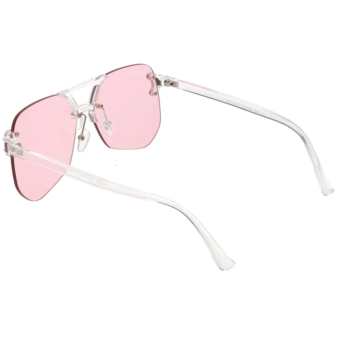 Oversize Rimless Aviator glasses With Keyhole Bridge Super Flat Lens 60mm