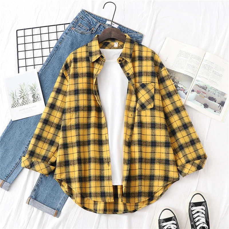 Women Blouses Shirts Womens Tops And Blouses 2020 Womenswear Long Sleeve Clothing Button Up Down Shirt Plaid Korean Female New
