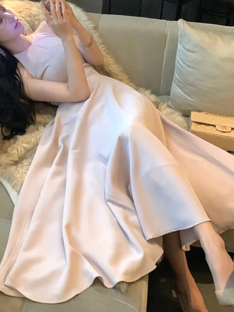 Aiertu Fashion New Women Elegant Casual Midi Party Dress Sleeveless A-Line Solid Chic Birthday Prom Vestidos Female Clothes Robe Mujers Aiertu