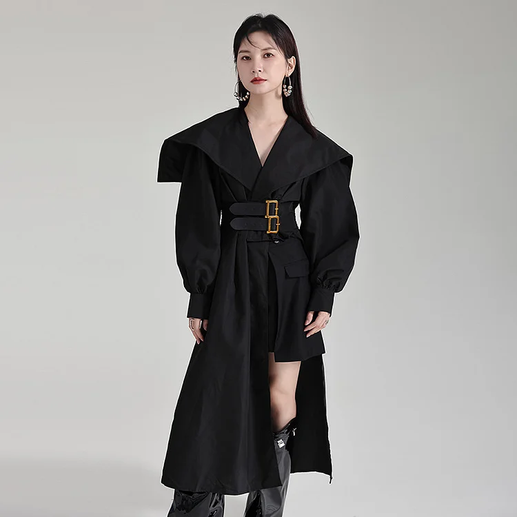 Niche Design Splicing Lantern Sleeve Dress with Belt - yankia