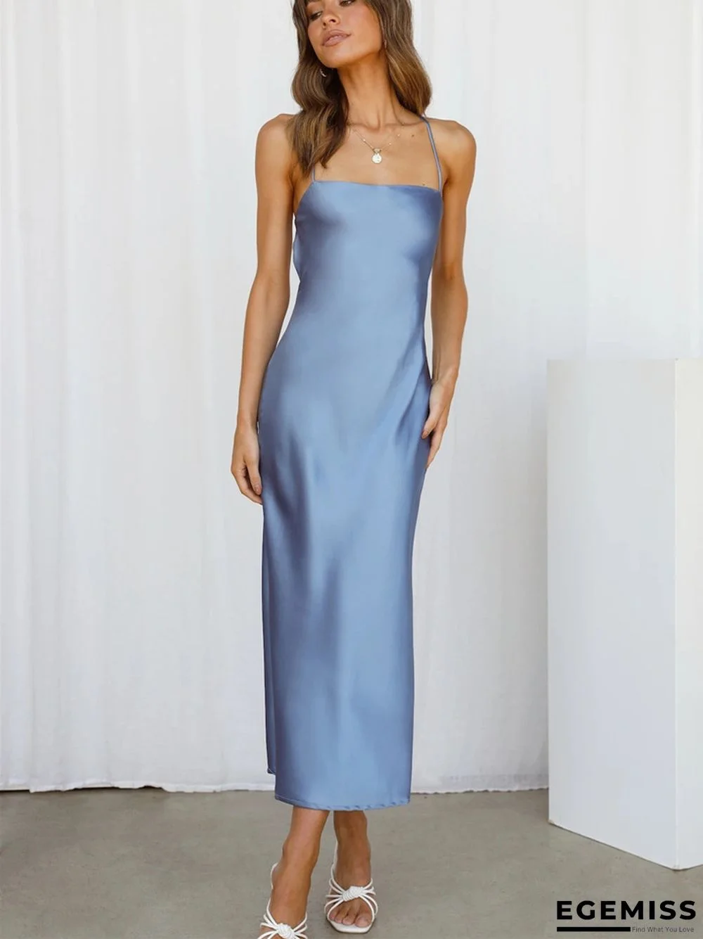 Sexy Slim Satin Backless Dress With Back Strap | EGEMISS