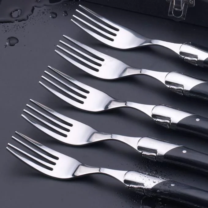 Laguiole Black Wood Handle Steak Knives and Forks Set (6pcs, 8.7")