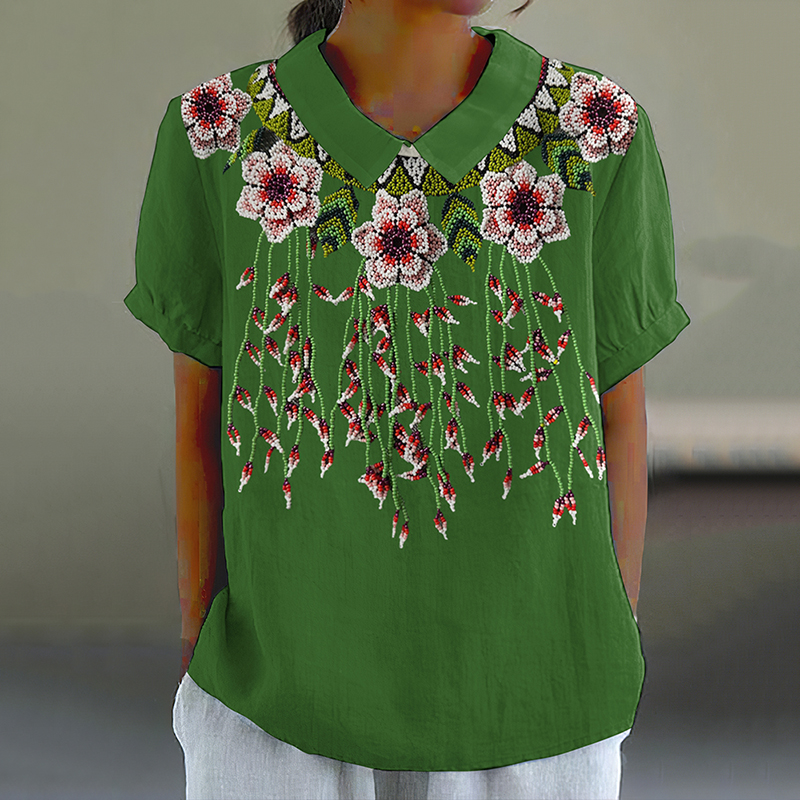 Vintage Beaded Floral Print Women's Shirt artswardrobe
