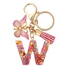 DIY Pink Tassel Ring Letter Butterfly Keychain