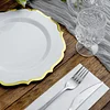10 Pack | 10" White Plastic Dinner Plates Disposable Tableware Round With Gold Scalloped Rim