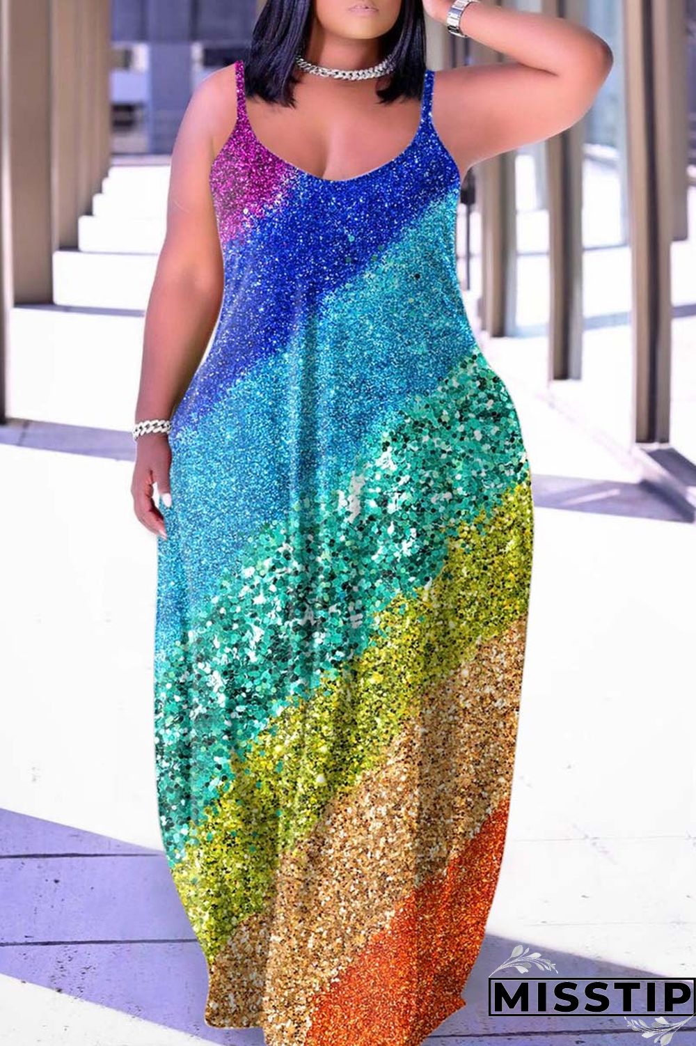 Multicolor Sexy Casual Backless Spaghetti Strap Long Dress Dresses