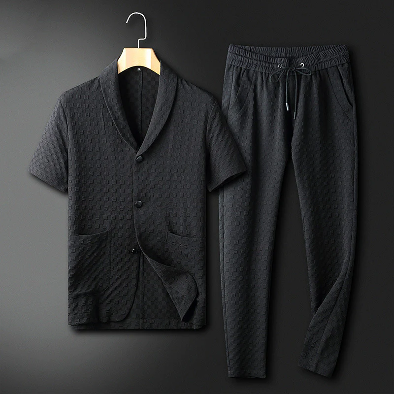 Men's Black Casual Fashion Two Piece Set