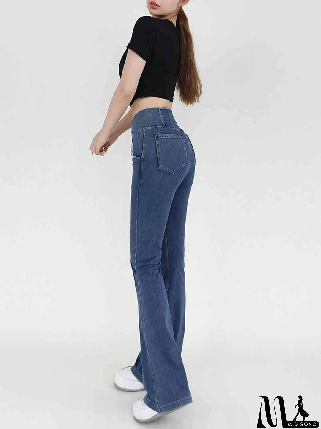 MidiSono - Wide Waistband Bootcut Jeans with Pockets