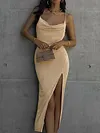 Sexy Spaghetti-Neck Split-Side Backless Solid Color Midi Dress