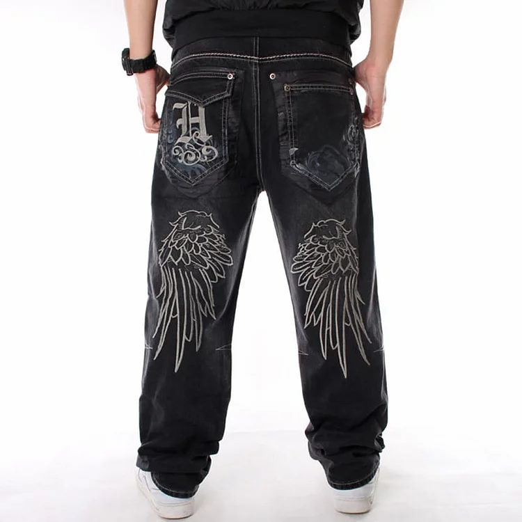 Men Loose Baggy Jeans Hiphop Skateboard Denim Pants Street Dance Hip Hop Pants at Hiphopee