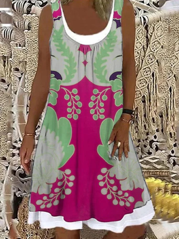 Women's Fashion Printed Graphic Stitching Dress