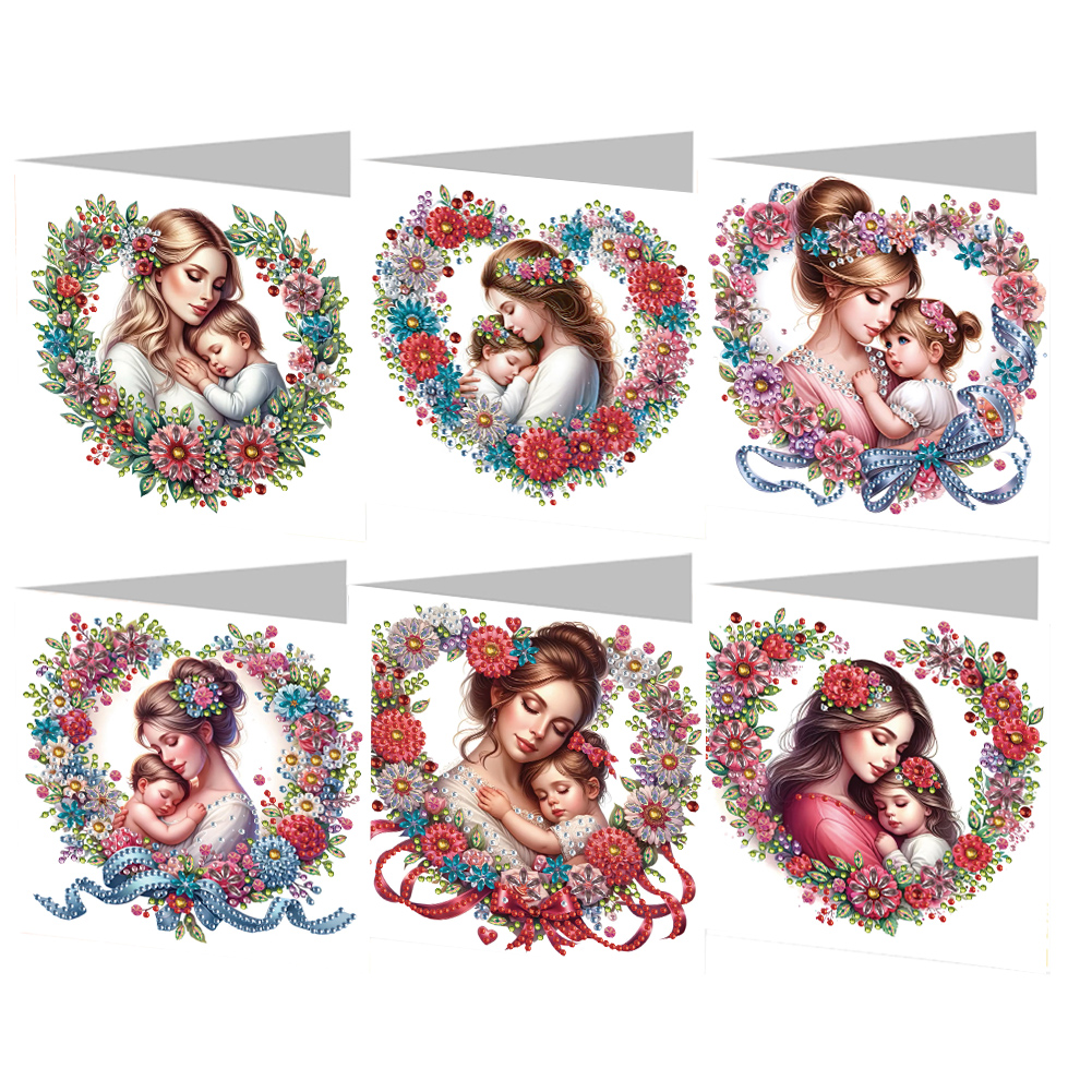 6Pcs Mothers Day 5D DIY Diamond Painting Greeting Card for Adults Beginners
