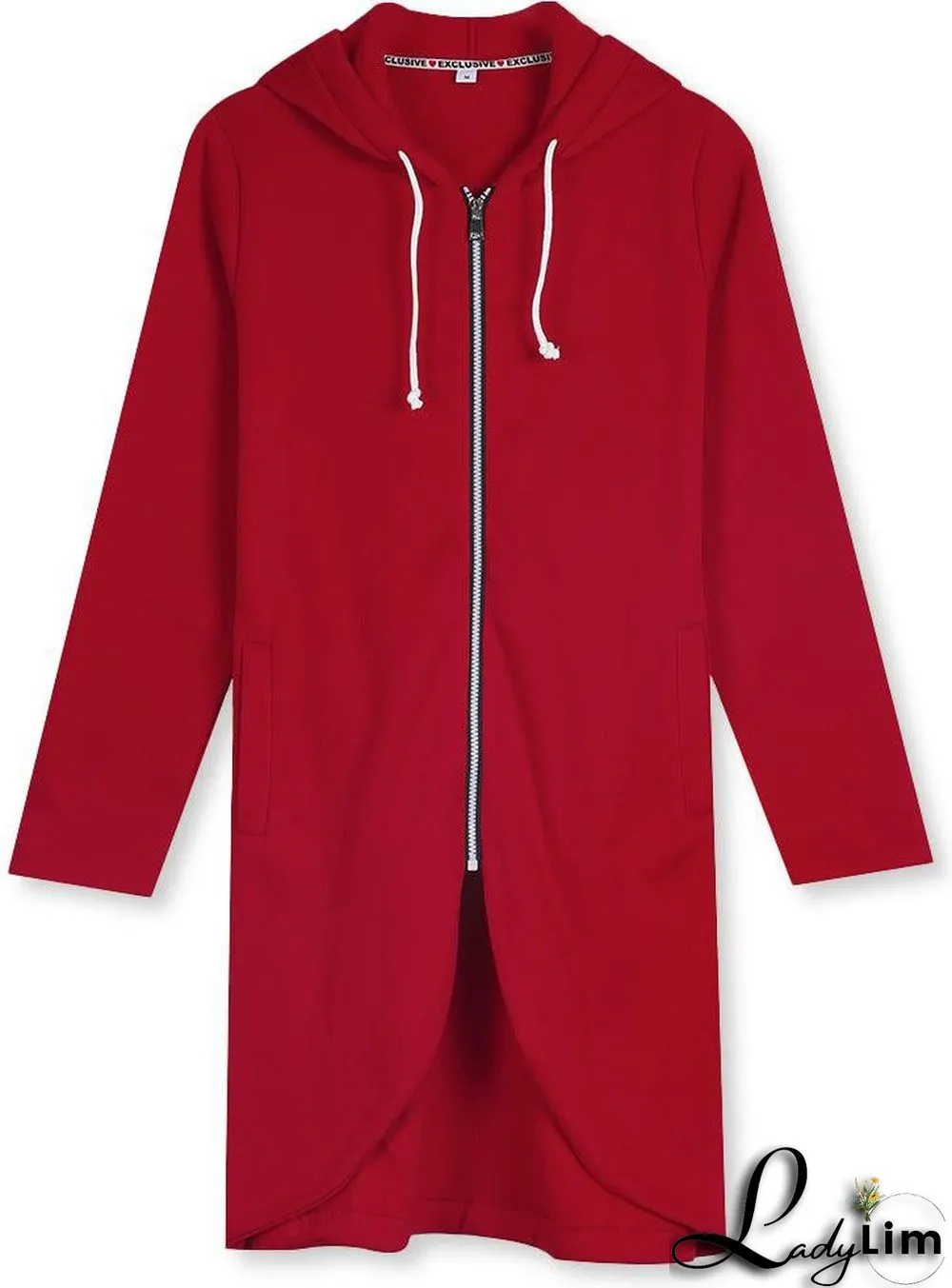 Engine Red Uneven Hem Zippered Hoodie Cardigan