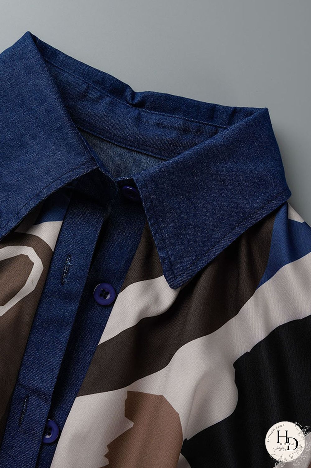 Tangerine Casual Print Patchwork Buckle Turndown Collar Straight Plus Size Dresses