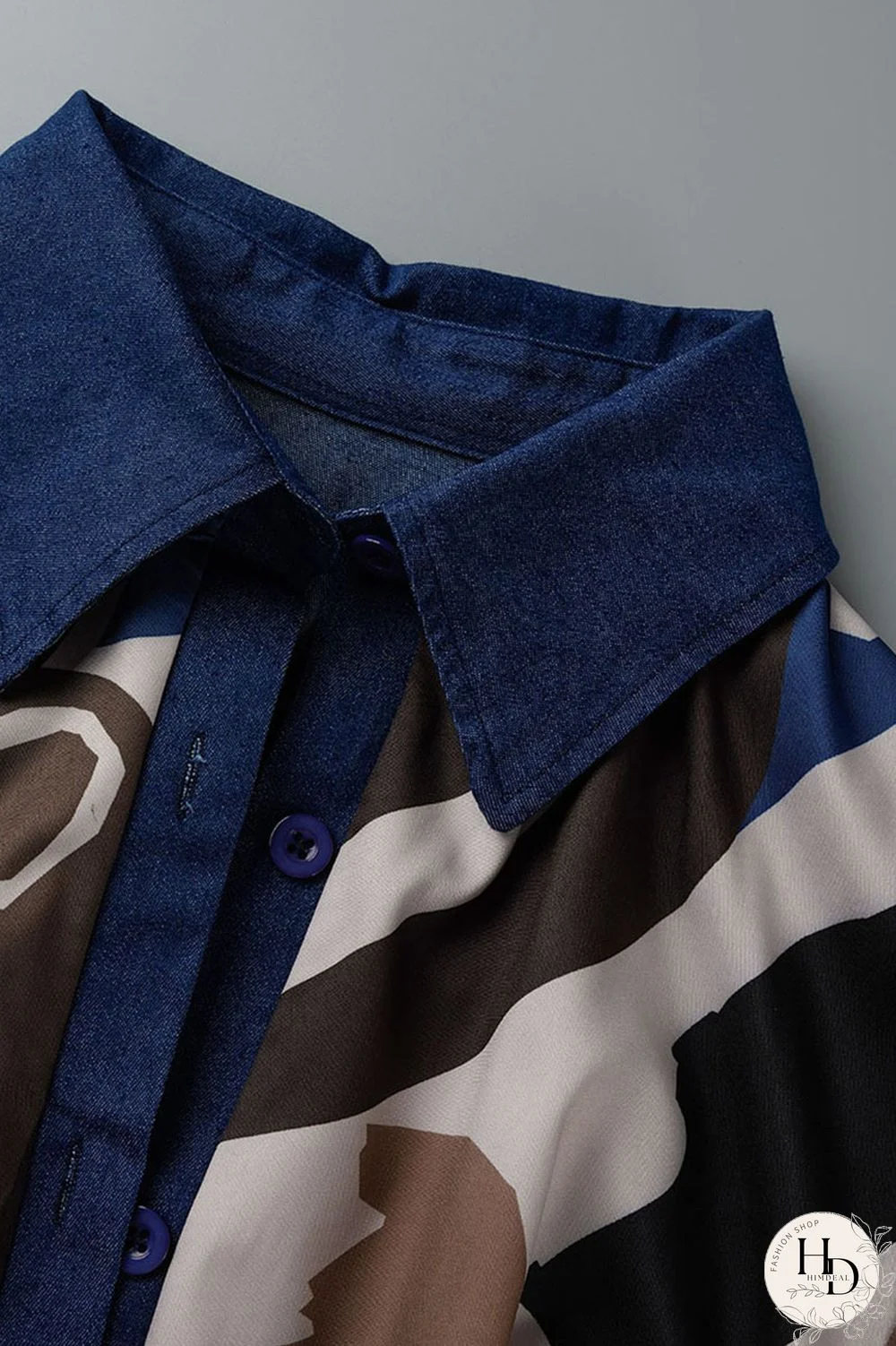 Tangerine Casual Print Patchwork Buckle Turndown Collar Straight Plus Size Dresses