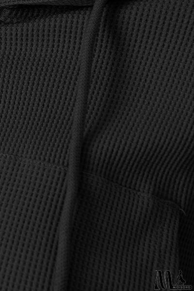 MidiSono - Waffle-Knit Drawstring Zip Up Hoodie
