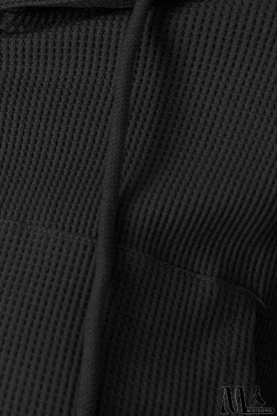 MidiSono - Waffle-Knit Drawstring Zip Up Hoodie
