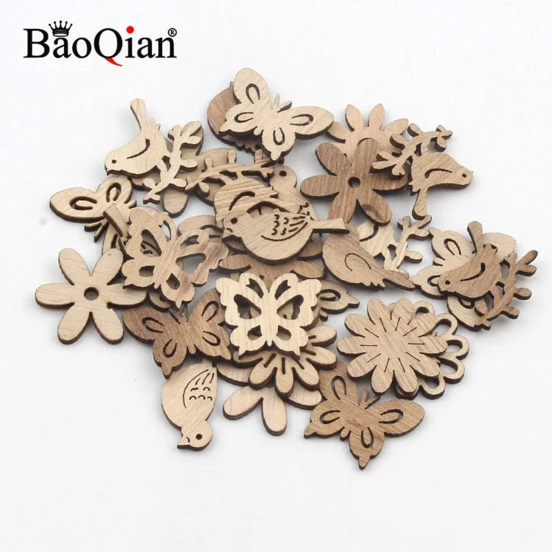 20pcs Natural Mix Animals Shape Wooden Craft Home Decoration Handmade Hanging Ornament Accessory Scrapbooking DIY 25mm