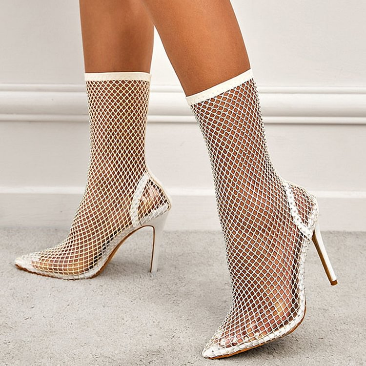Rhinestone Hollow Out Mesh Party Stiletto Boots