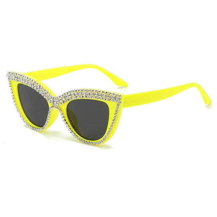 YOOSKE Cat Eye Diamond Sunglasses for Women Luxury Brand Design Diamonds Sun Glasses Ladies Black Brown Eyeglasses Shades UV400