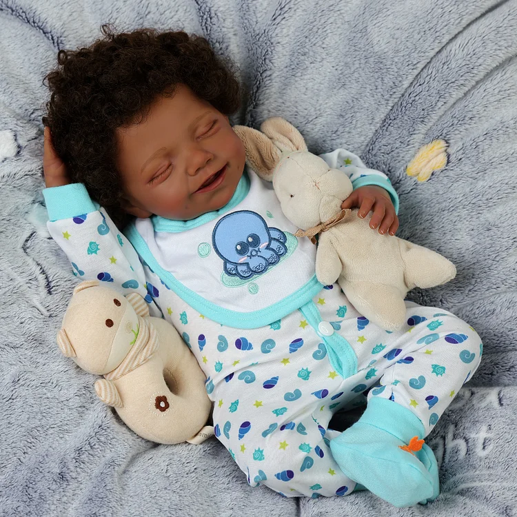 Babeside Olivia 20'' Reborn Baby Doll Sleeping African American Boy Blue Ocean Jumpsuit