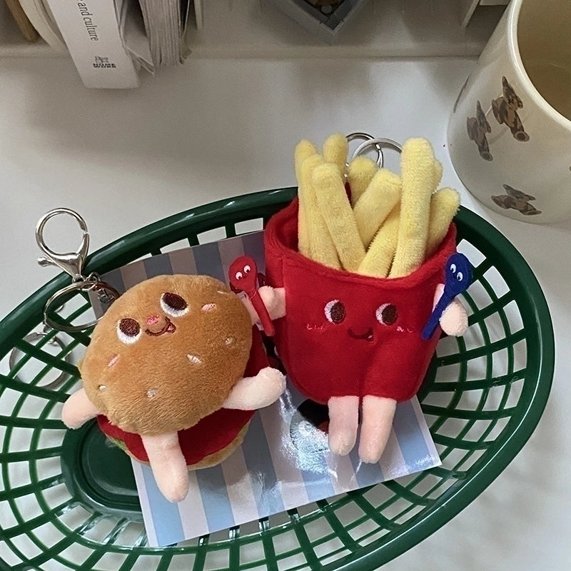 Cute Hamburger French Fries Plush Women’s Bag Pendant Keychain