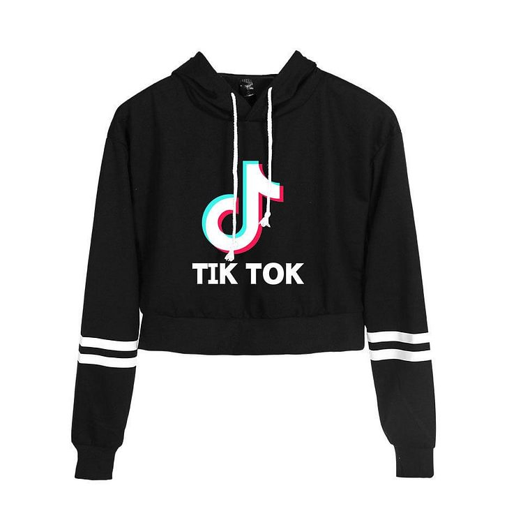 Tik Tok Crop Hoodie Social Media Logo Long Sleeve Sweatshirt-Mayoulove