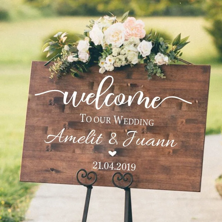 Wedding Ceremony Welcome Sign Wall Sticker Custom Bride Groom Names Vinyl Decal Wedding Board Mirror Murals Décoration AZ841